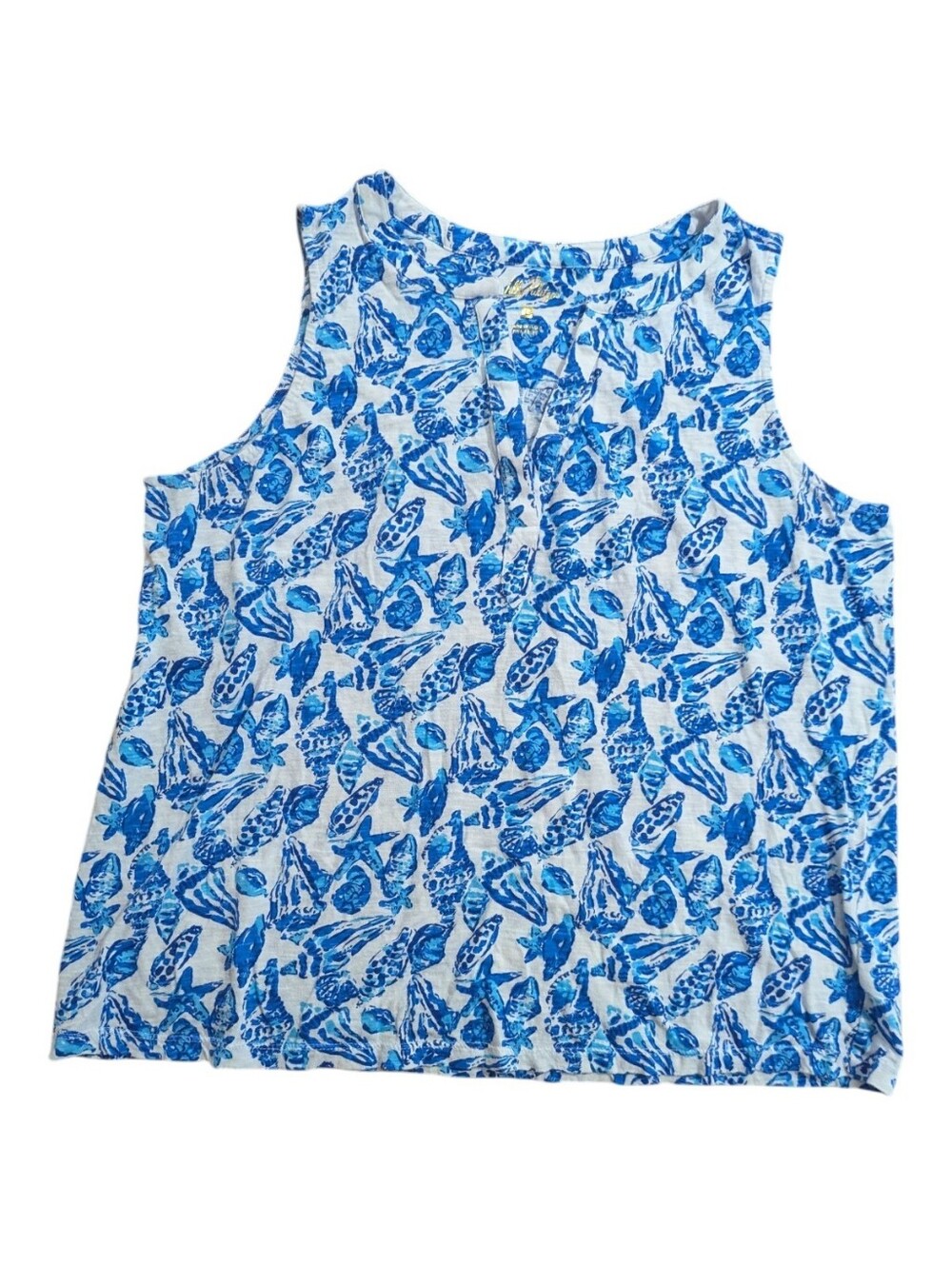 Lilly Pulitzer Dev Knit Tank Top "Shell Collector"Blue White L *EUC Cute Coastal